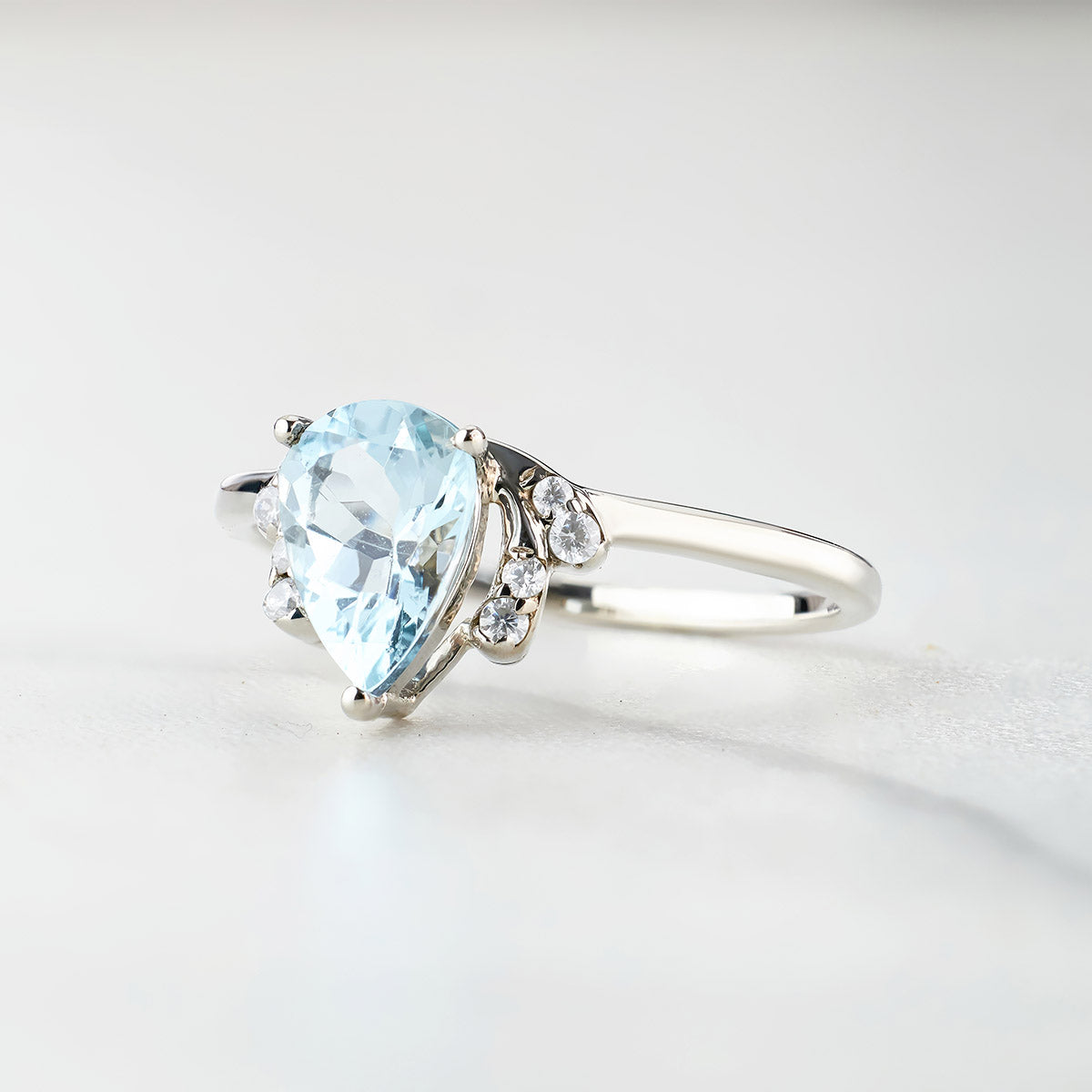 Pear Cut Natural Sky Blue Topaz Ring Engagement Promise Wedding Anniversary Rose Gold White Gold Sterling Silver