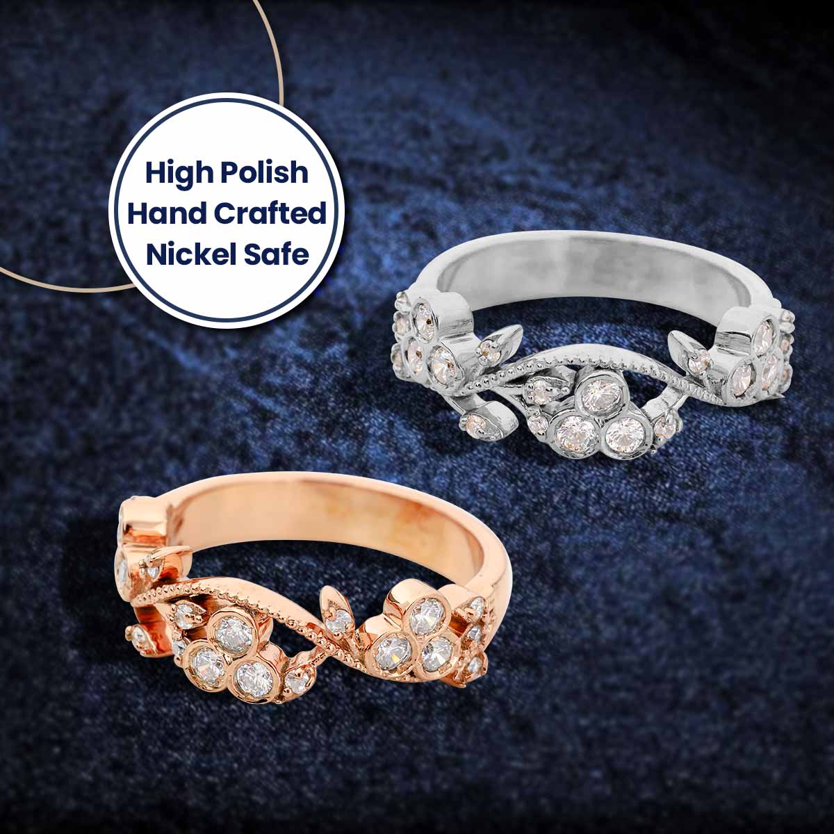 Floral Art Deco Wedding Band for Her Moissanite Diamond Anniversary Band Gift Rose Gold White Gold
