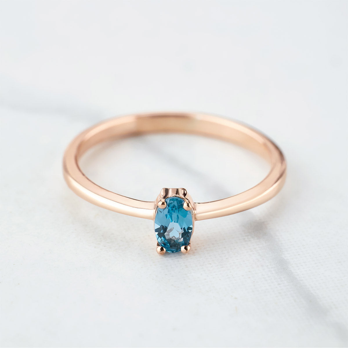 Oval Cut Natural London Blue Topaz Ring Dainty Engagement Ring