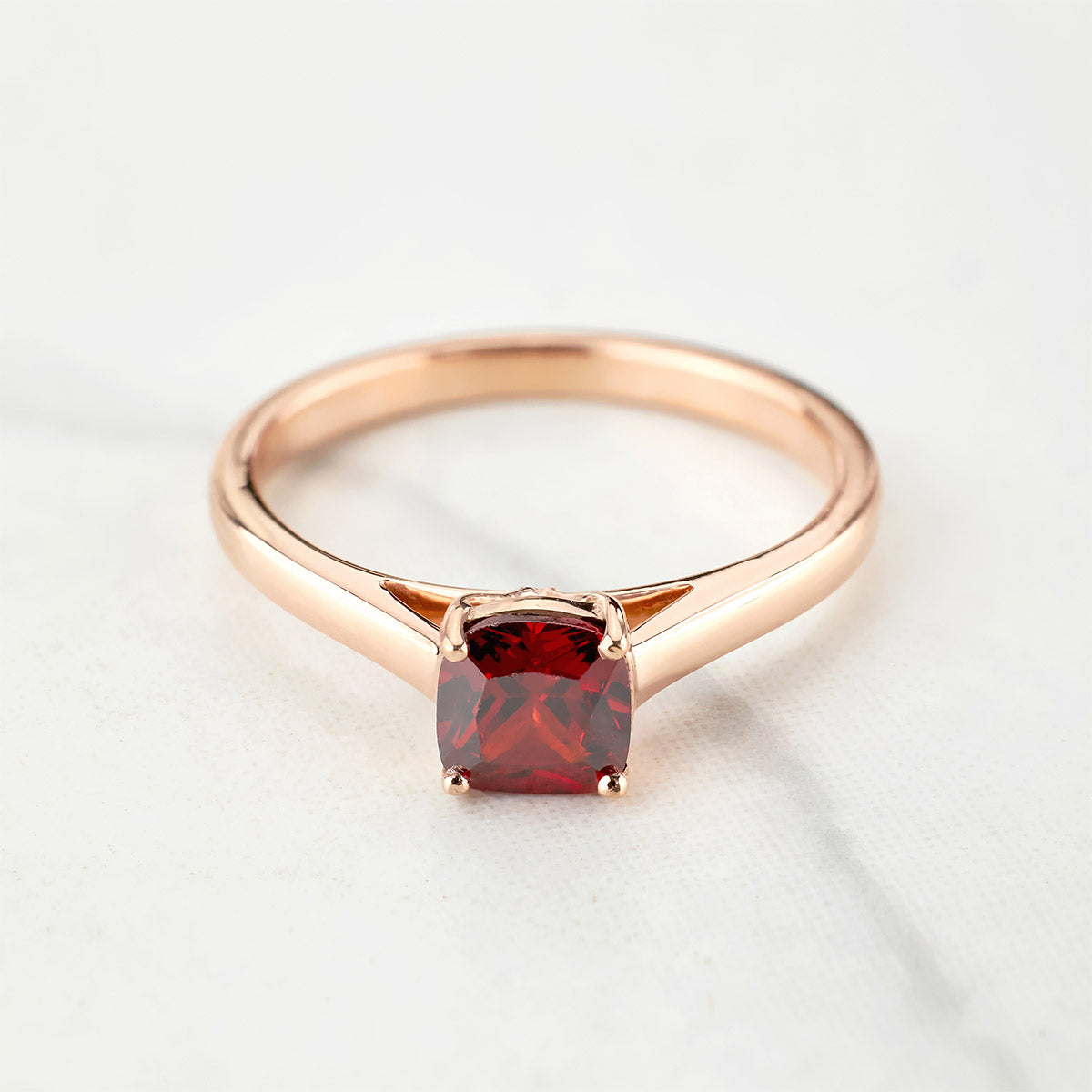 Cushion Cut Natural Pigeon Red Garnet Ring Engagement Promise Solitaire Cathedral Rose Gold White Gold Sterling Silver