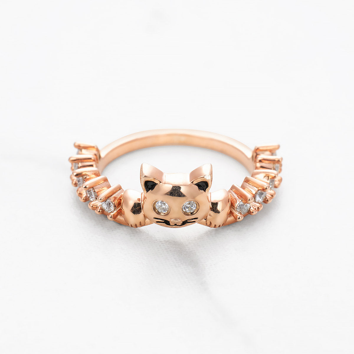 Diamond Cat Ring Wedding Band Stacking Promise Anniversary Rose Gold White Gold Sterling Silver