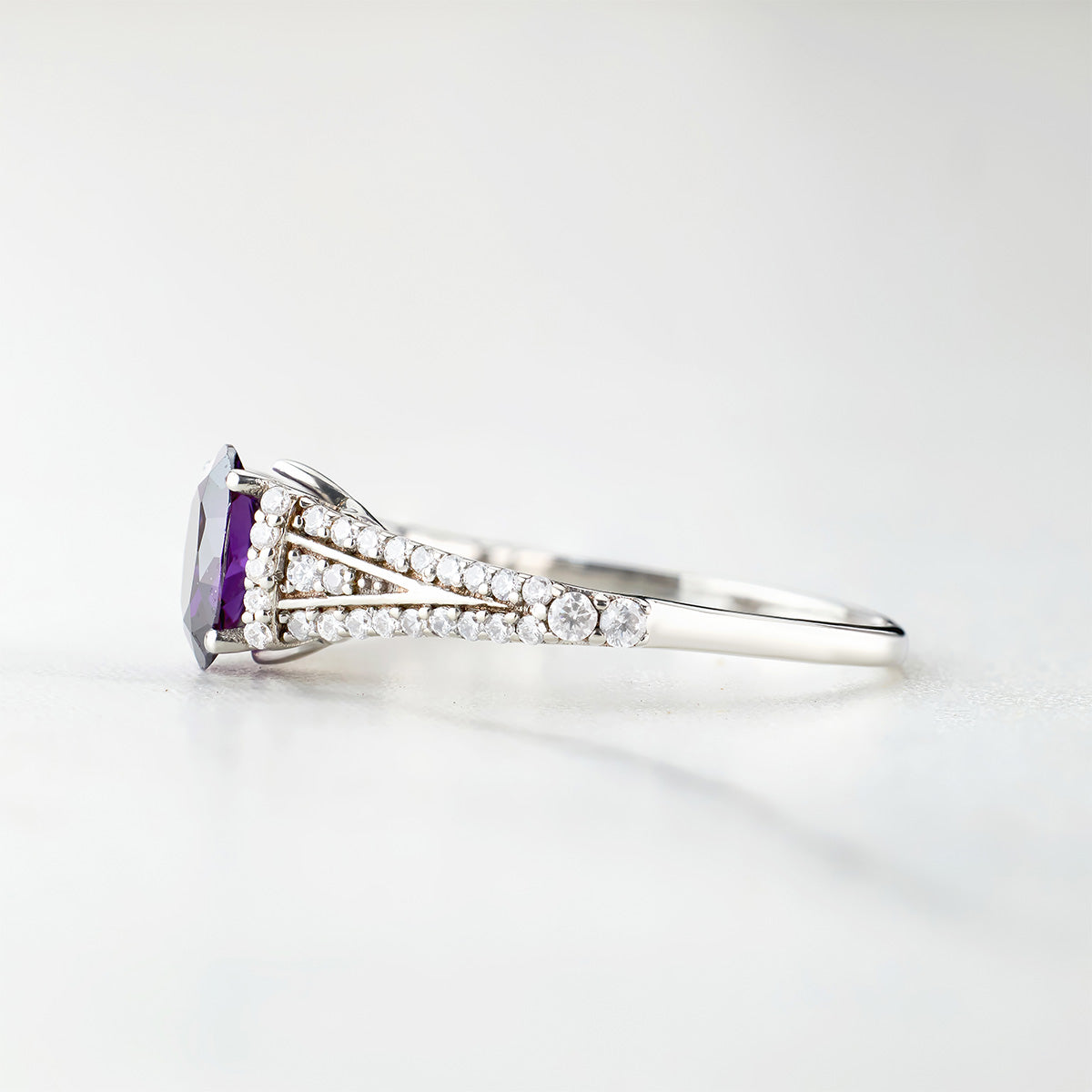 Amethyst Engagement Rings for Women Oval Cut Purple Gemstone Art Deco Wedding Rose Gold White Gold Sterling Silver