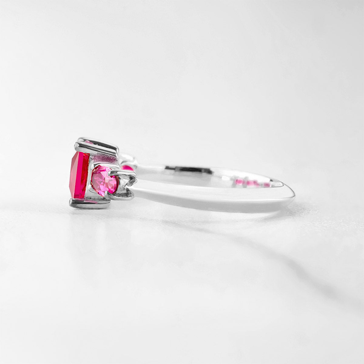 3 Stone Natural Ruby Ring Pink Gemstone Oval Princess Cut Engagement Ring Rose Gold White Gold Sterling Silver