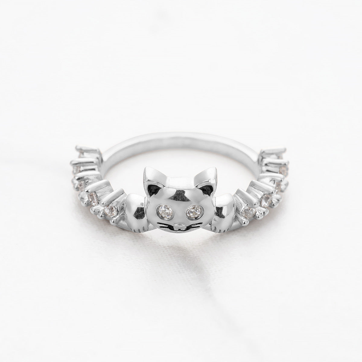 Diamond Cat Ring Wedding Band Stacking Promise Anniversary Rose Gold White Gold Sterling Silver