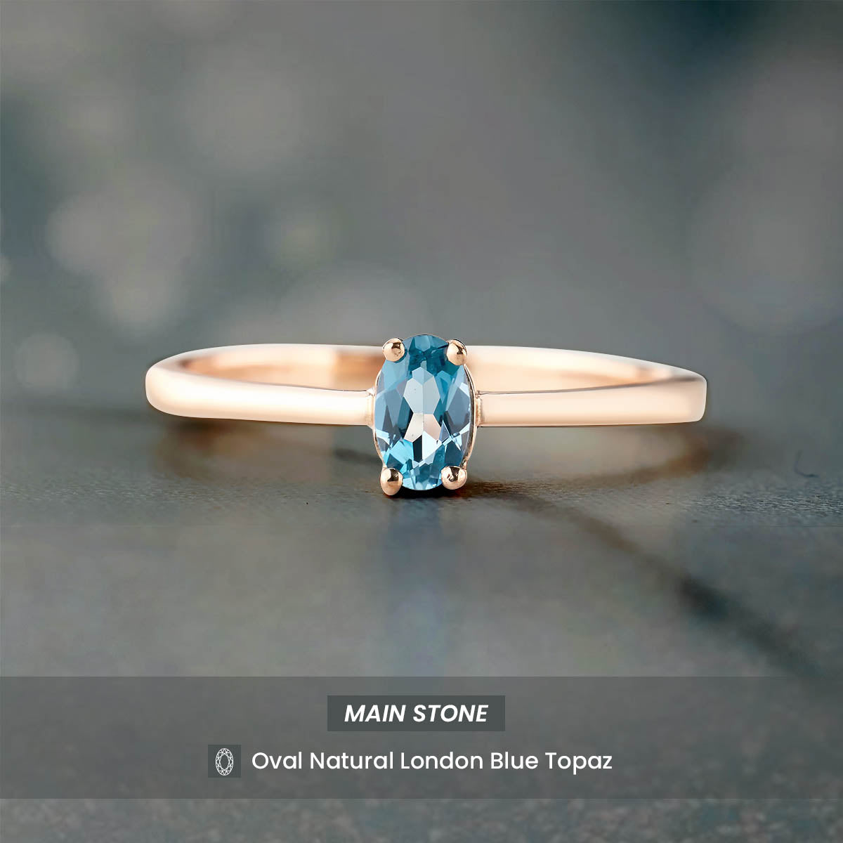 Oval Cut Natural London Blue Topaz Ring Dainty Engagement Ring