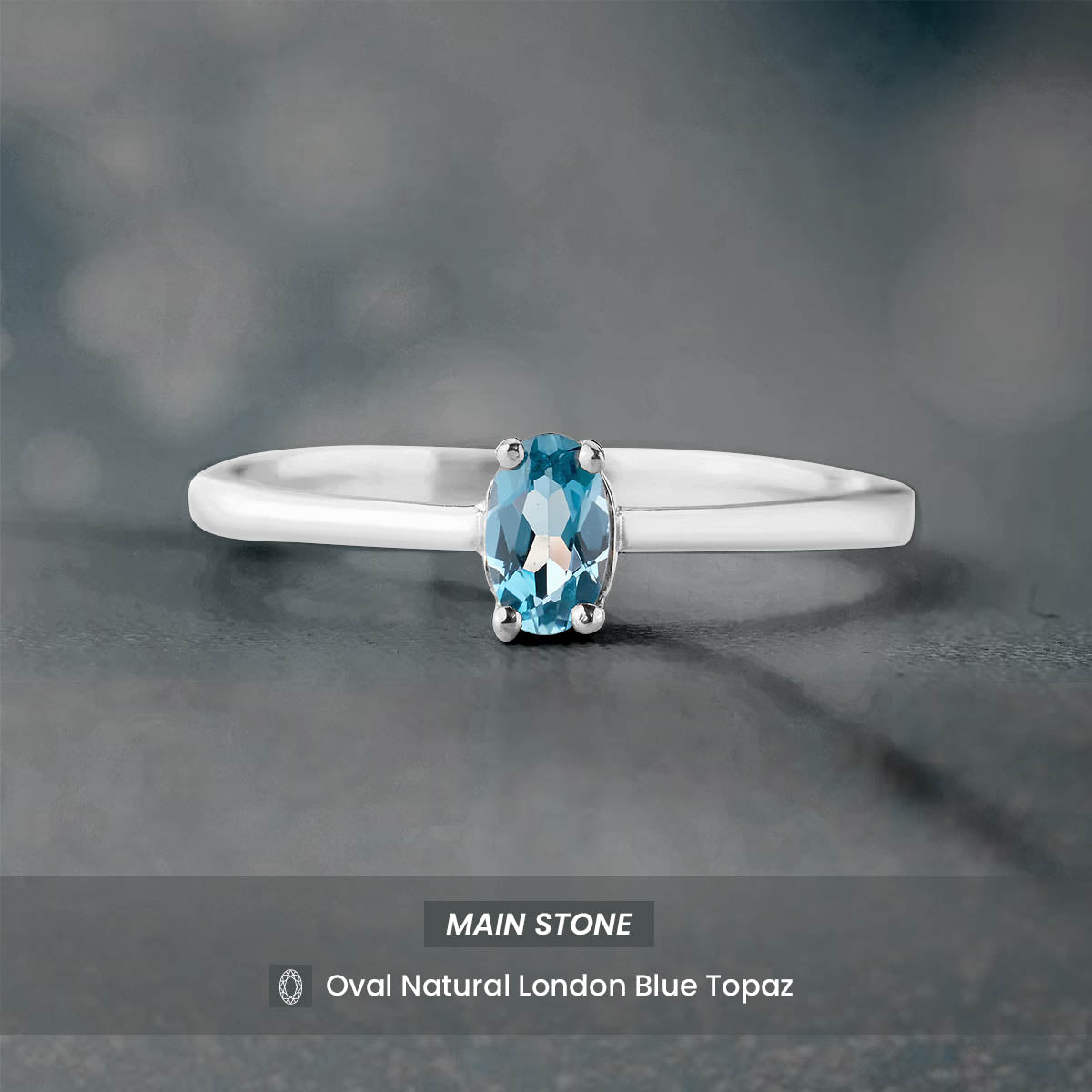Oval Cut Natural London Blue Topaz Ring Dainty Engagement Ring