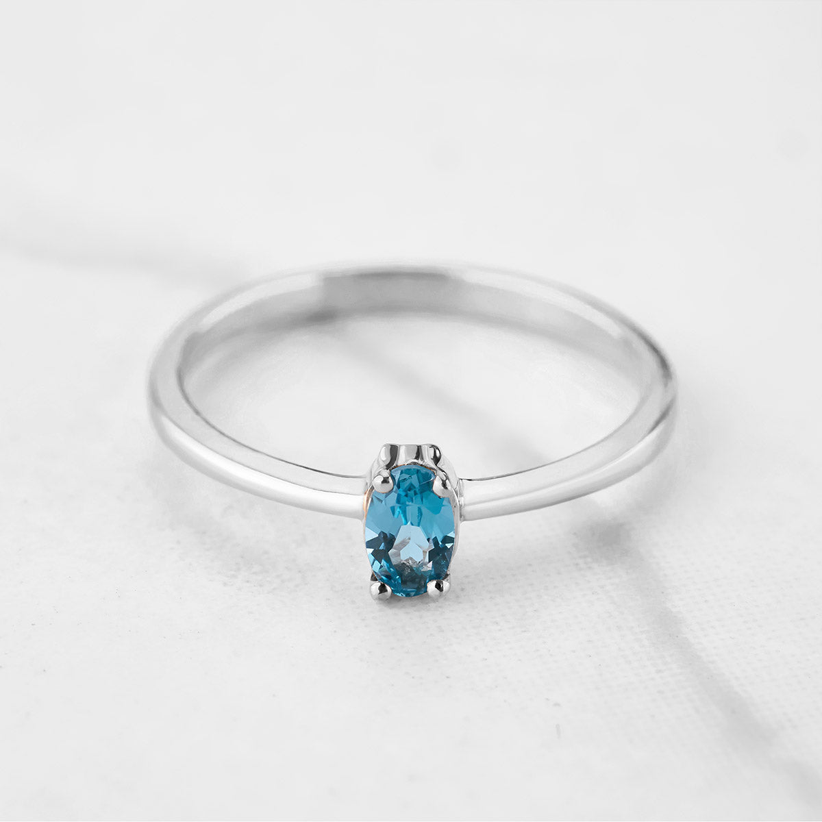 Oval Cut Natural London Blue Topaz Ring Dainty Engagement Ring