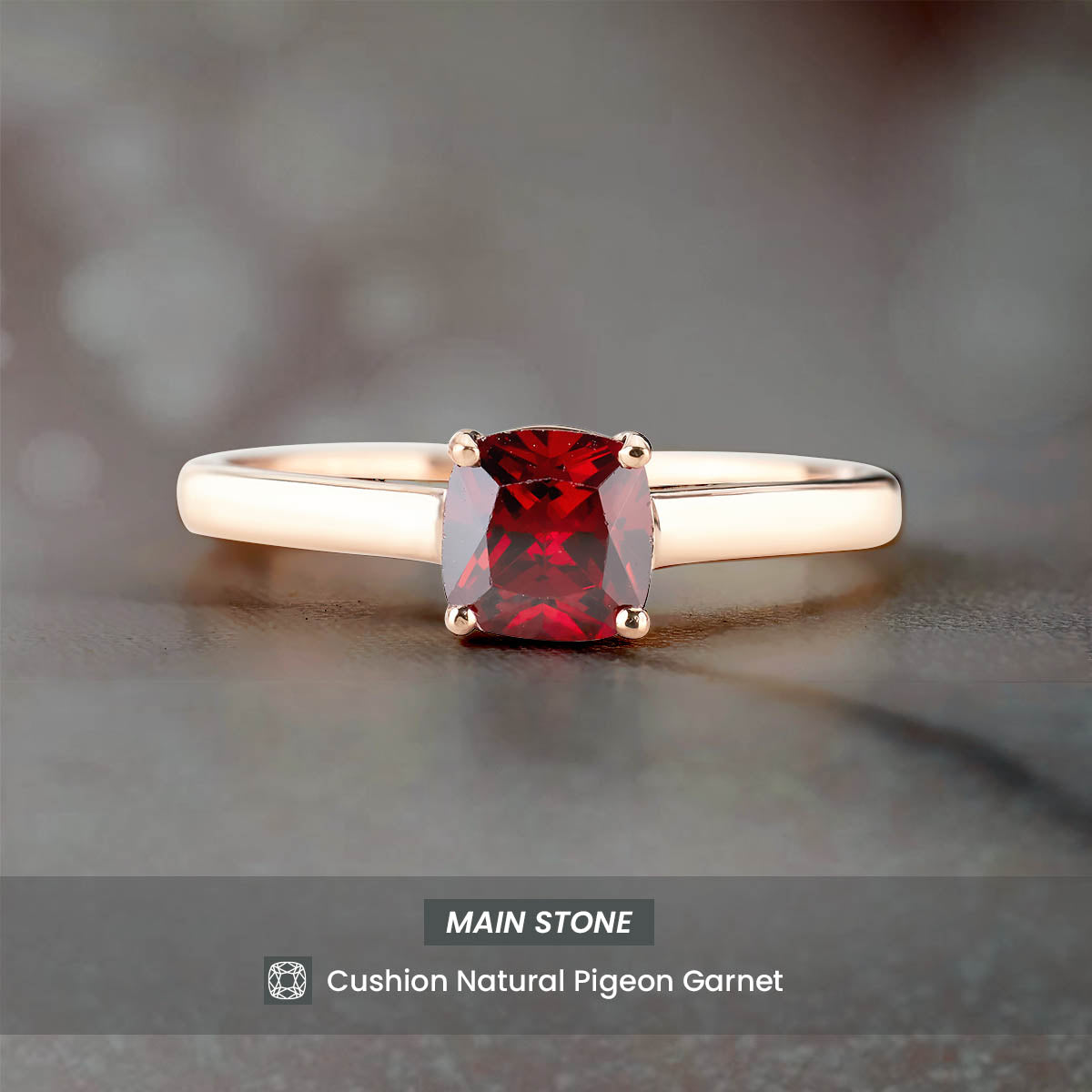 Cushion Cut Natural Pigeon Red Garnet Ring Engagement Promise Solitaire Cathedral Rose Gold White Gold Sterling Silver
