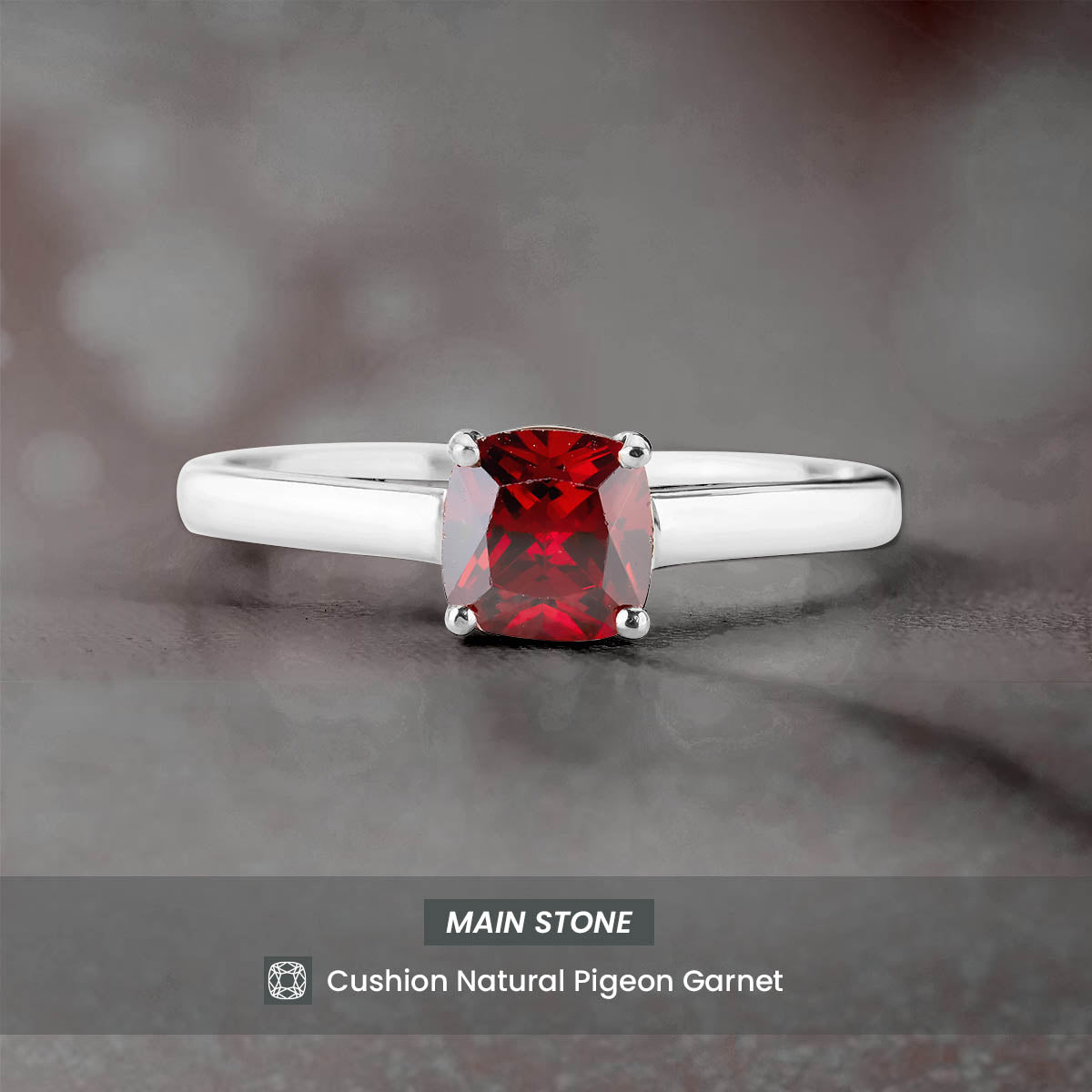 Cushion Cut Natural Pigeon Red Garnet Ring Engagement Promise Solitaire Cathedral Rose Gold White Gold Sterling Silver