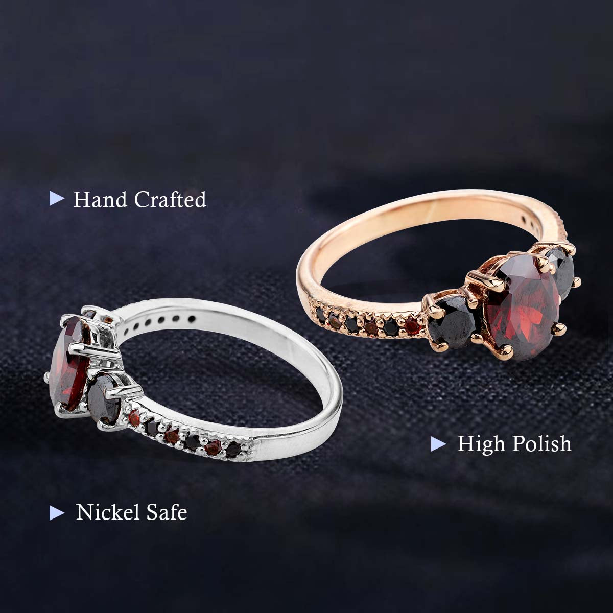 Red and Black Gothic Ring Multi Gemstone Oval Cut 3 Stone Engagement Ring