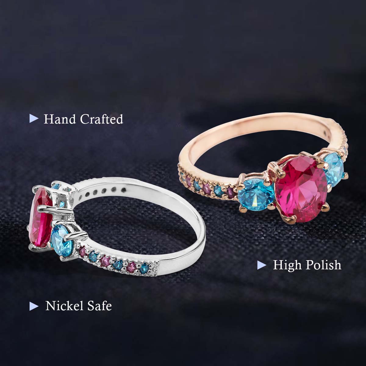 Multi Gemstone Cocktail Ring Oval Cut Ruby Engagement Ring