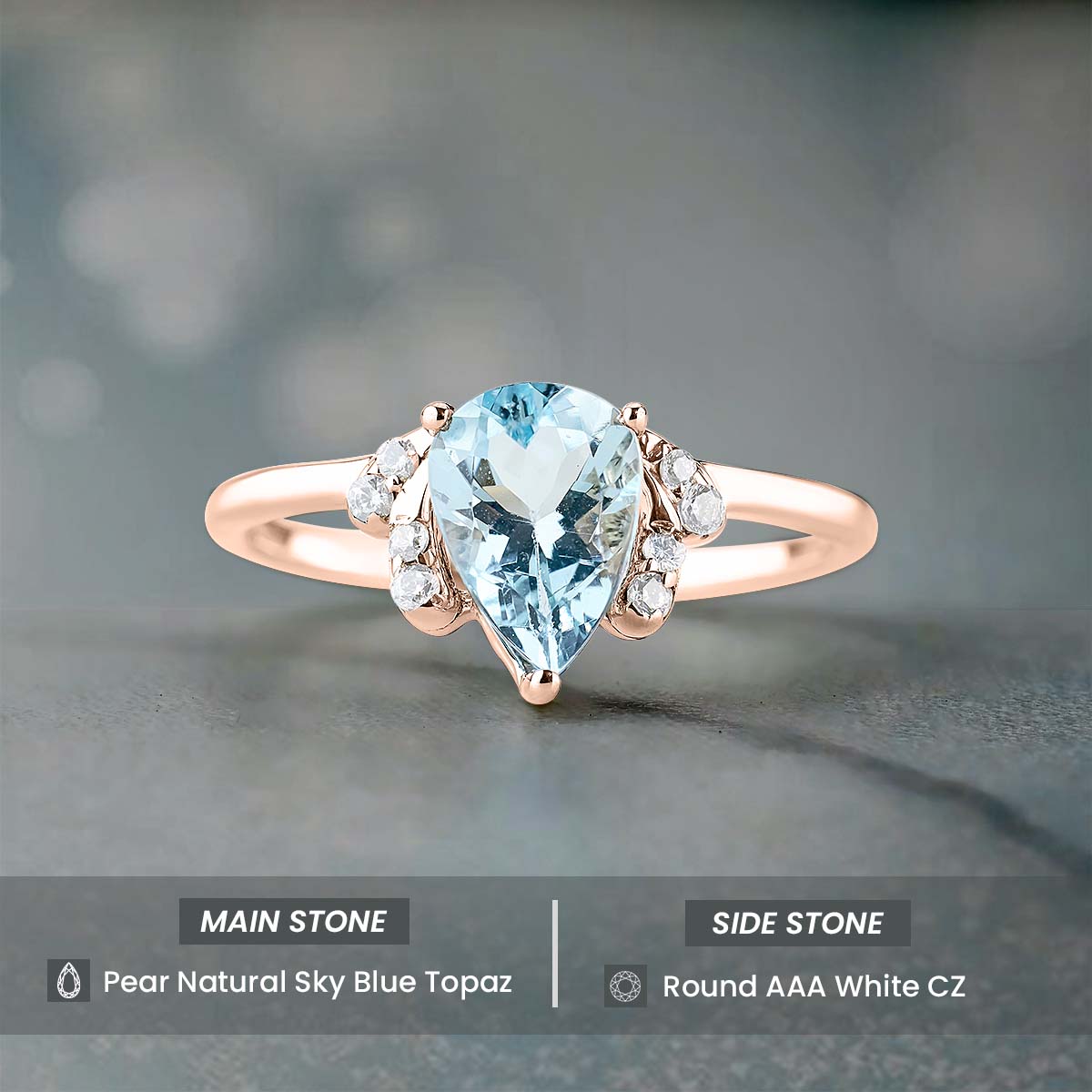 Pear Cut Natural Sky Blue Topaz Ring Engagement Promise Wedding Anniversary Rose Gold White Gold Sterling Silver
