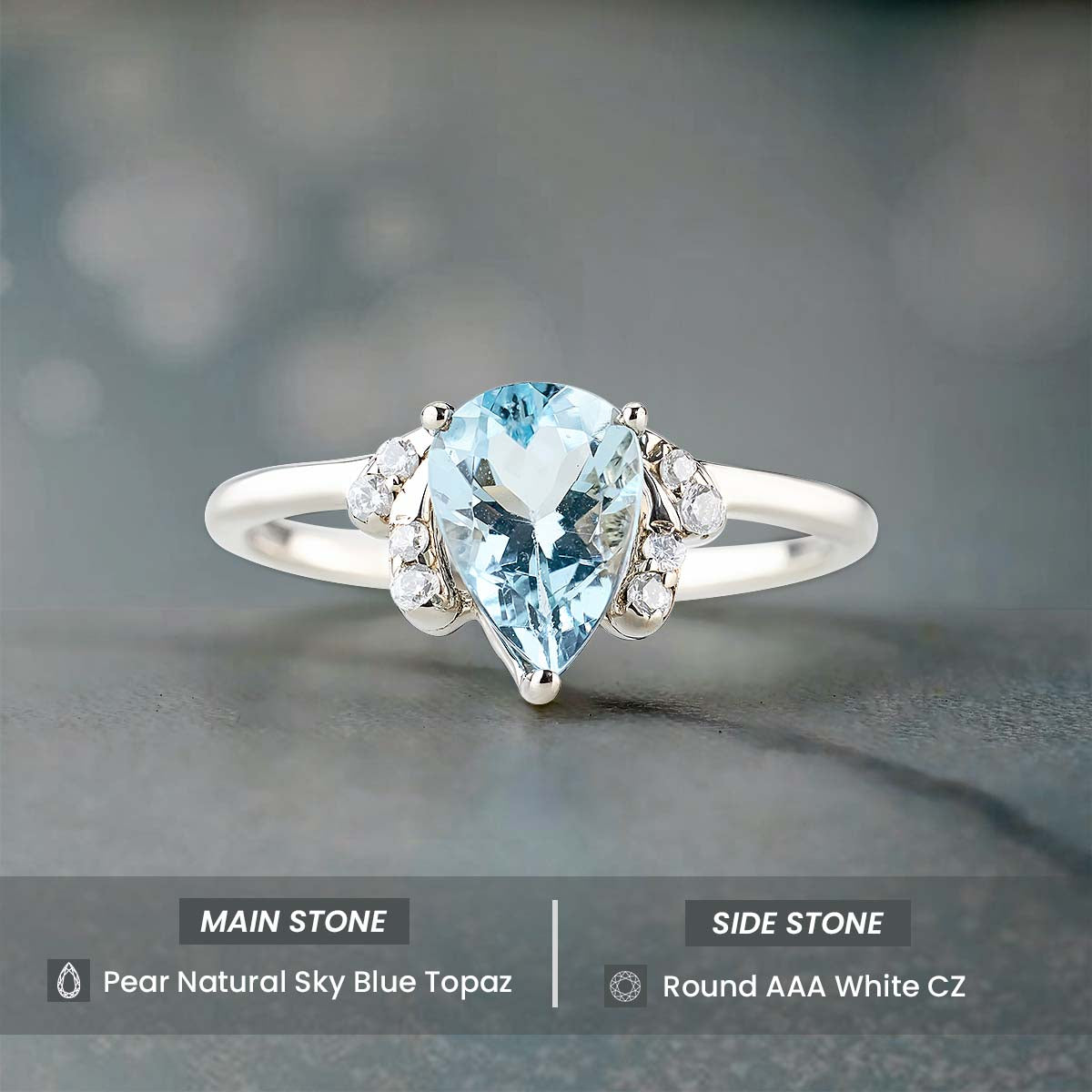 Pear Cut Natural Sky Blue Topaz Ring Engagement Promise Wedding Anniversary Rose Gold White Gold Sterling Silver