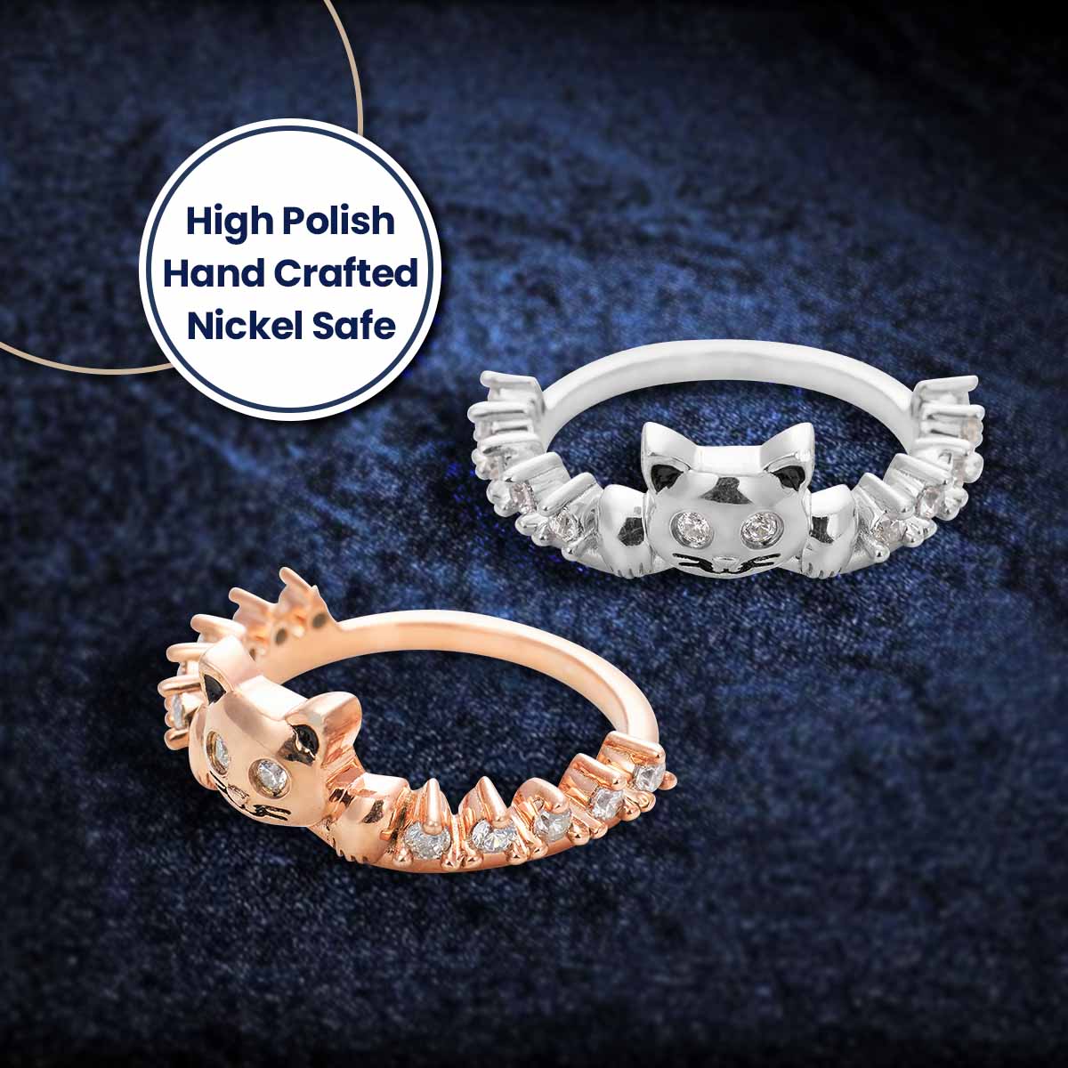 Diamond Cat Ring Wedding Band Stacking Promise Anniversary Rose Gold White Gold Sterling Silver