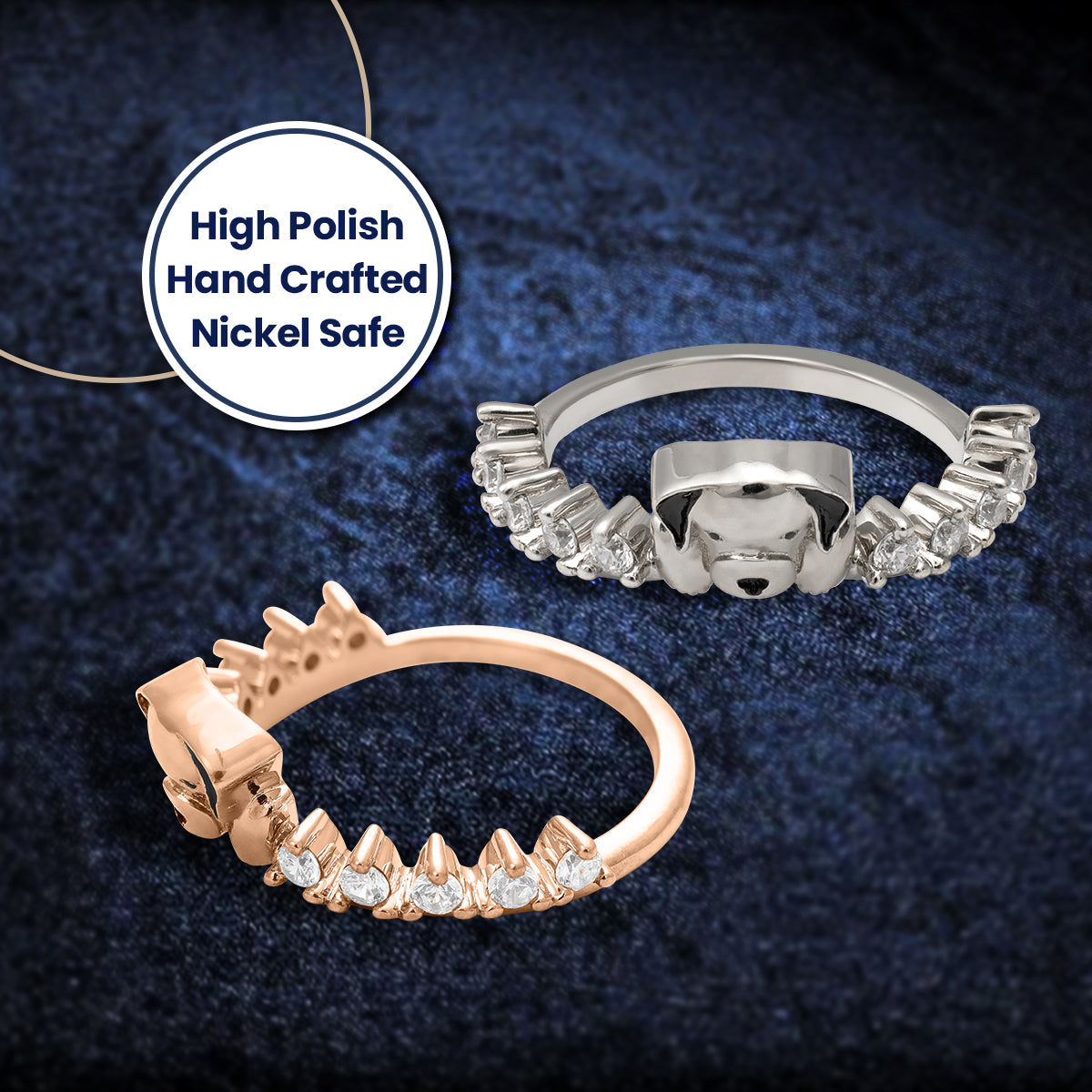 Sterling Silver Dog Ring Diamond Dog Wedding Band Animal Pet Jewelry Stacking