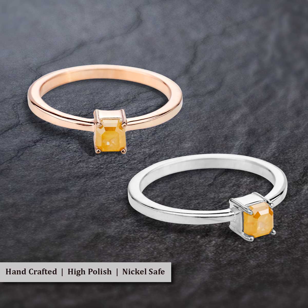 Emerald Cut Natural Rustic Diamond Solitaire Engagement Ring