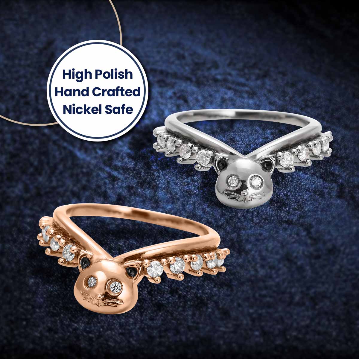 Cat Ring Enhancer Cute Kitty Cat Jewelry Curved Diamond Wedding Band Stacking Silver Gold