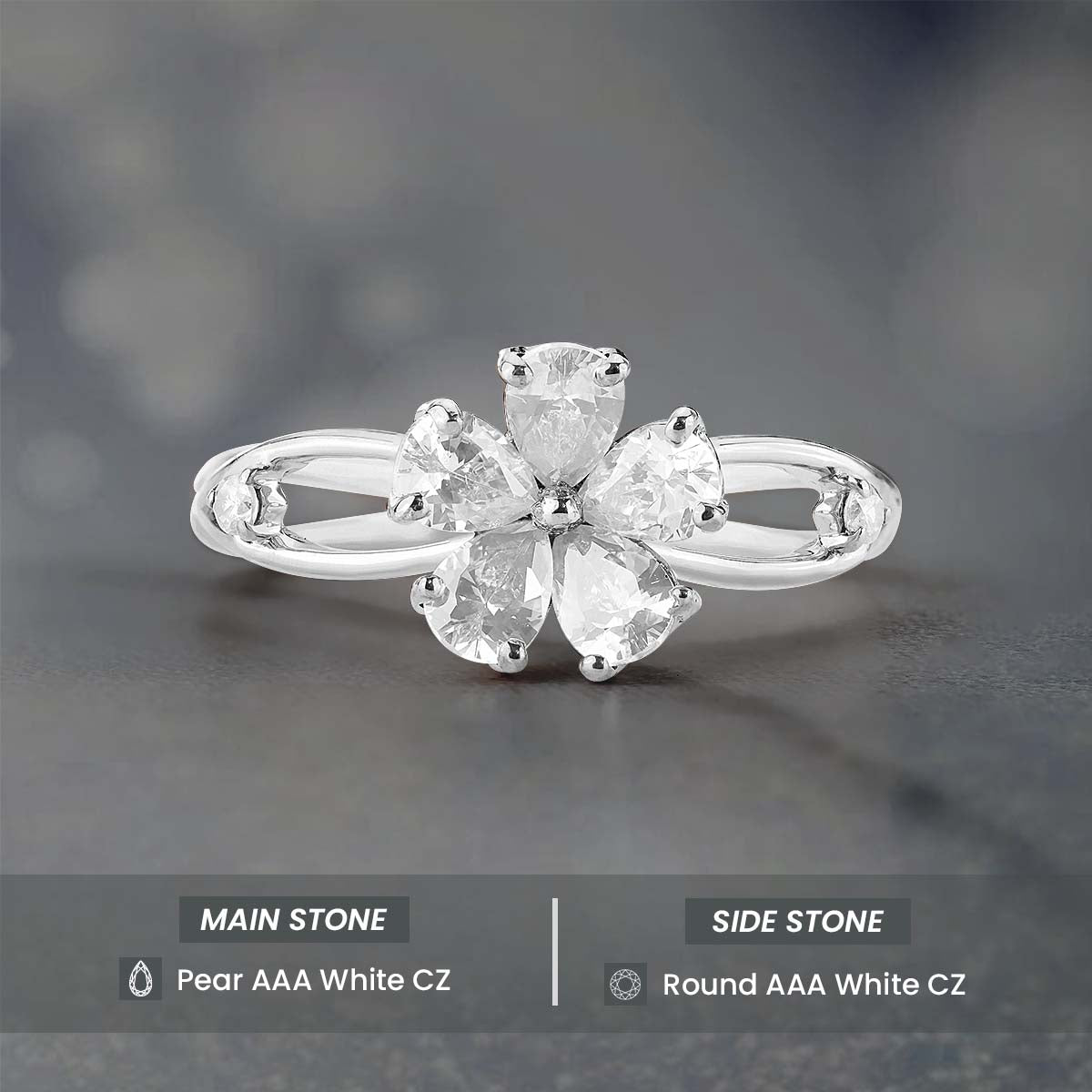 Diamond Flower Engagement Ring Pear Cut Infinity Promise Ring