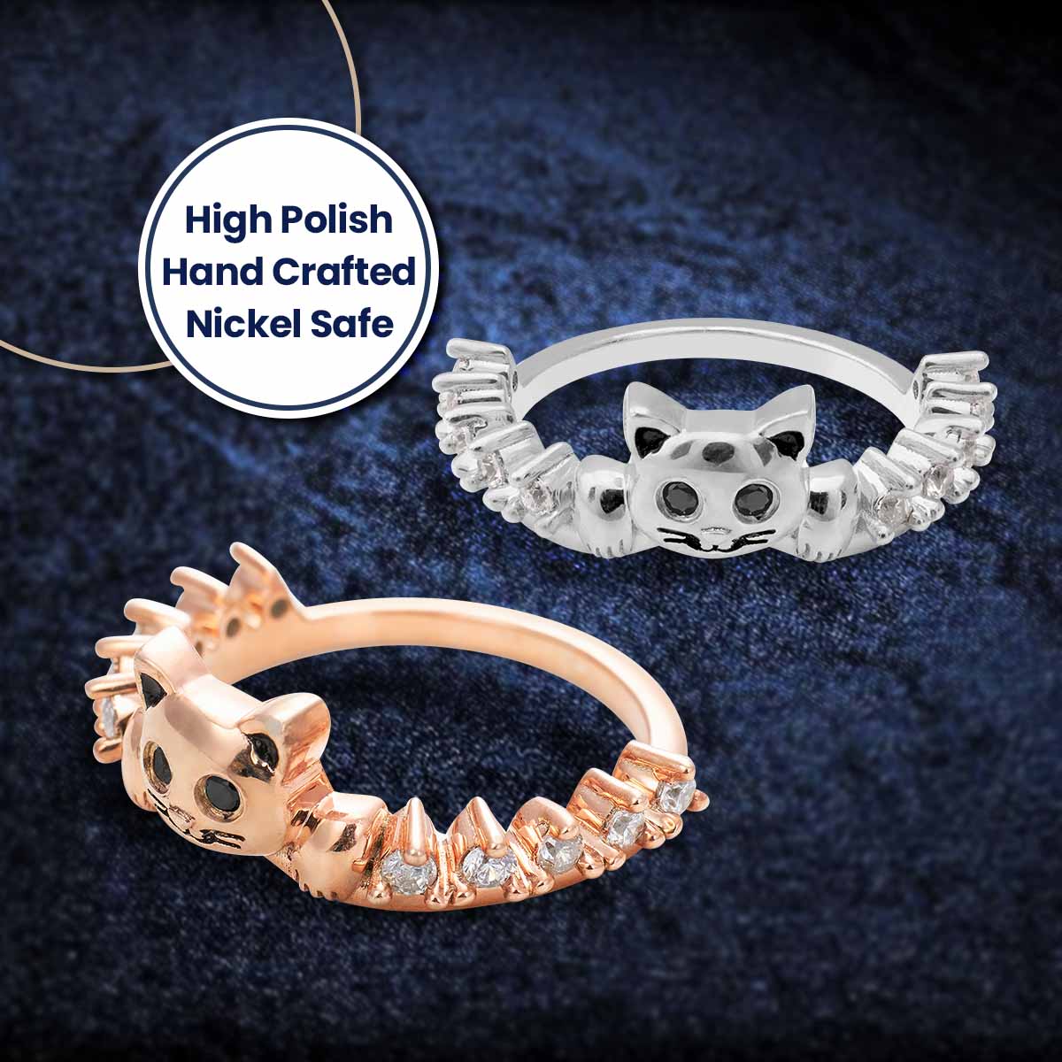 Diamond Cat Wedding Band Cute Kitty Cat Jewelry Stacking Band Sterling Silver Rose Gold White Gold