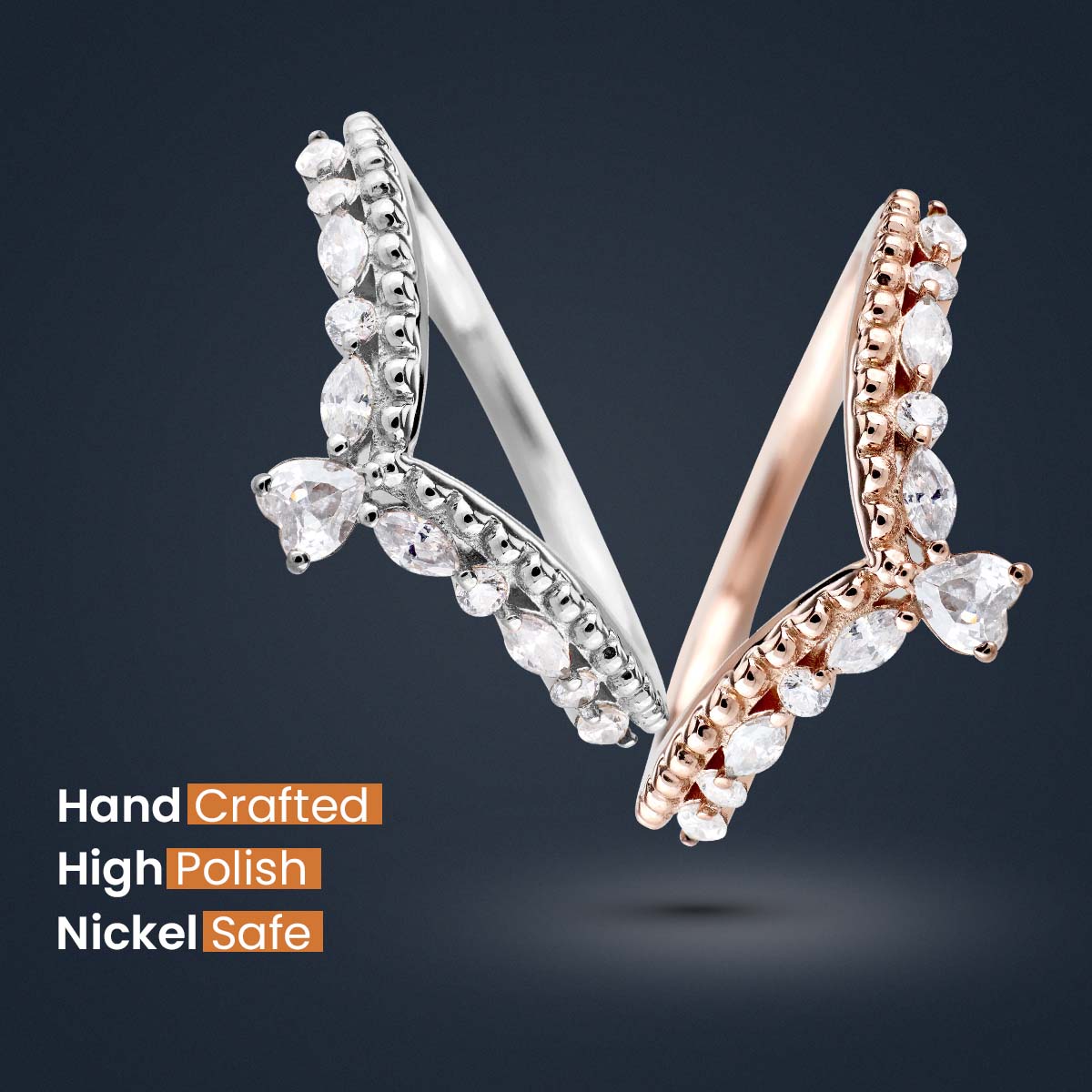 Art Deco Wedding Ring Enhancer Heart Diamond Promise Band