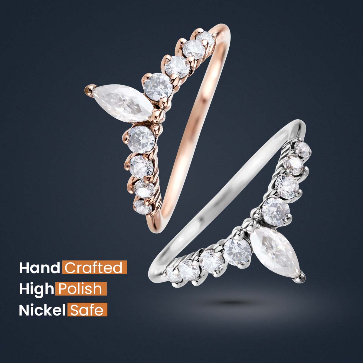 Marquise Curved Wedding Band Women Vintage Engagement Enhancer Ring Silver