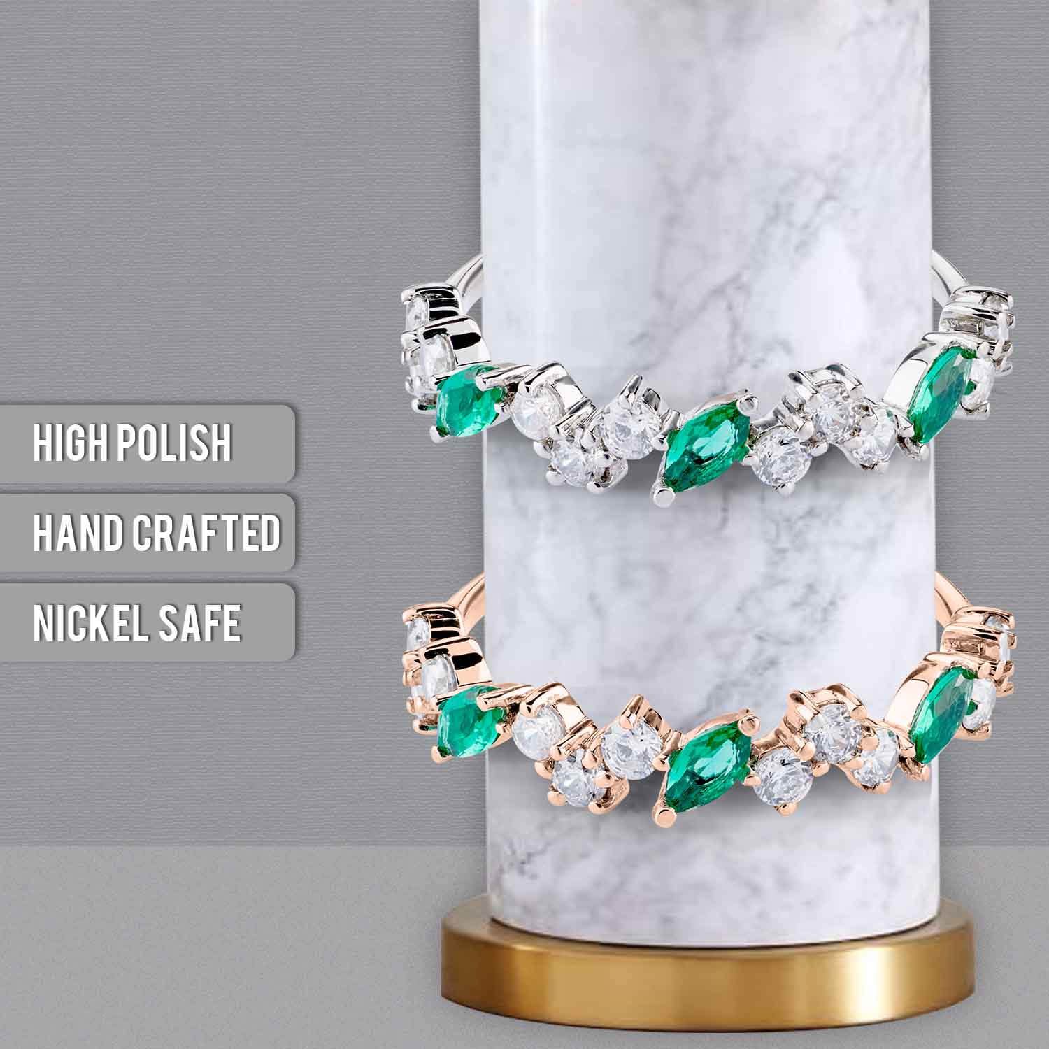 Wedding Bands Marquise Cut Green Emerald Round Diamond Eternity Band Promise Anniversary Ring Rose Gold White Gold