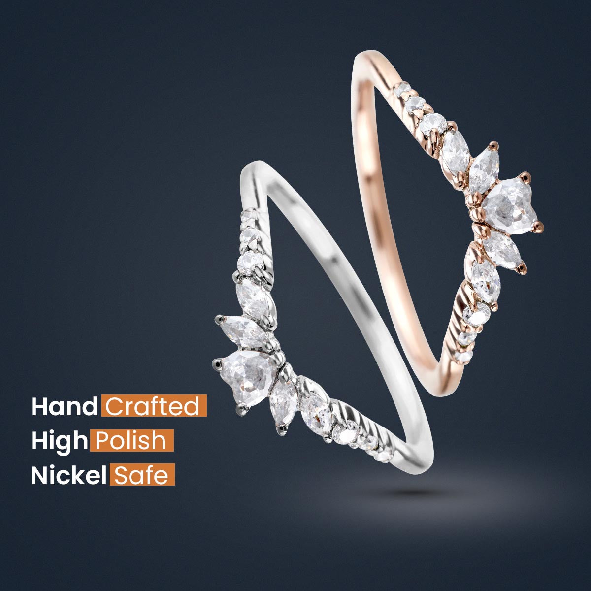 Heart Curved Wedding Band Women Engagement Ring Enhancer AAA CZ Diamond