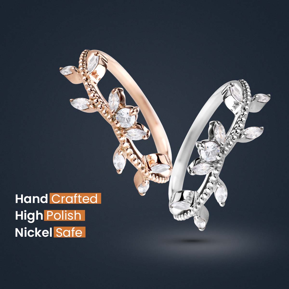 AAA CZ Enhancer Wedding Band Rose Gold Curved Stack Art Deco