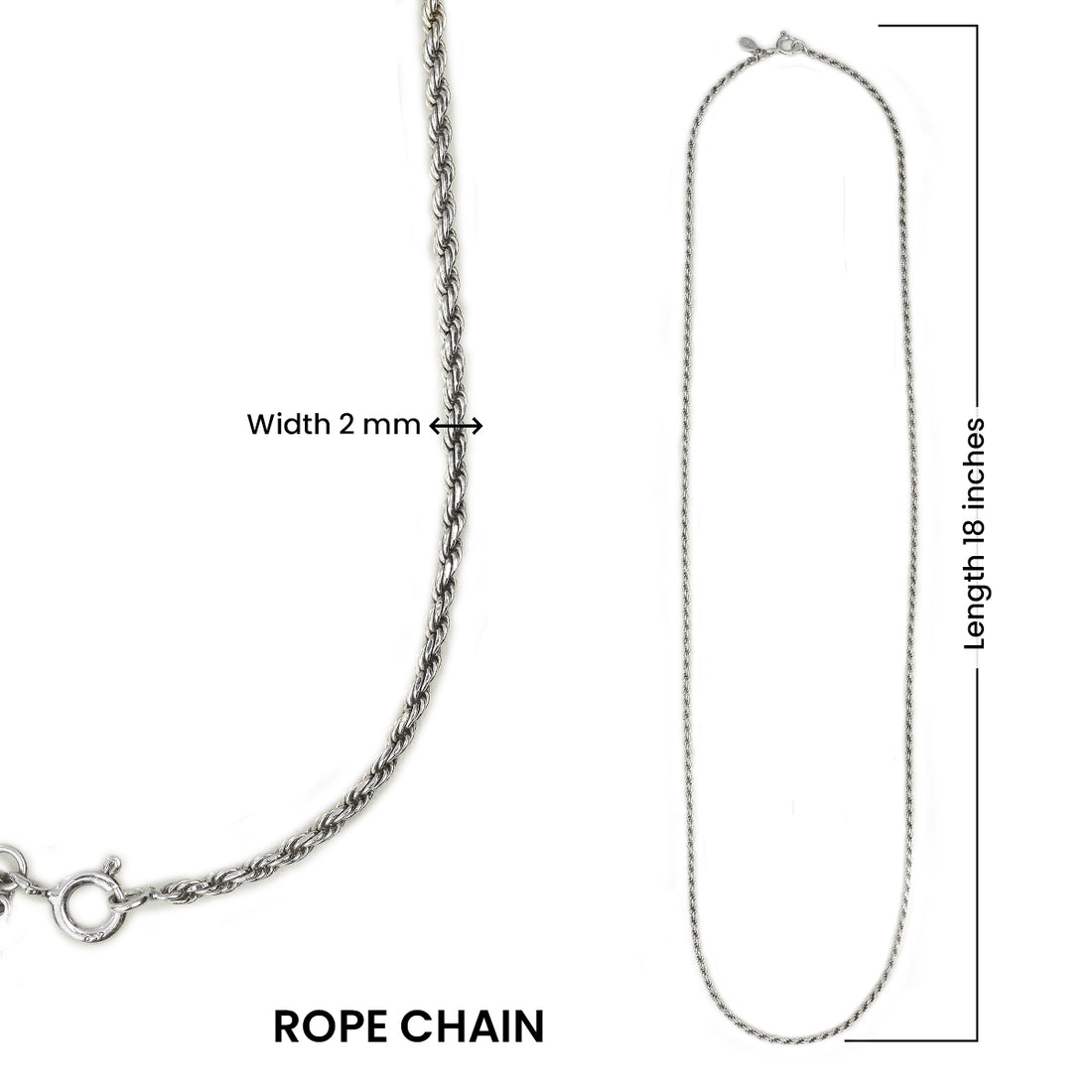 Rope Chain Necklace 925 Sterling Silver 2 mm Width, 18" Length Unisex Jewelry Men Women Pendant Locket