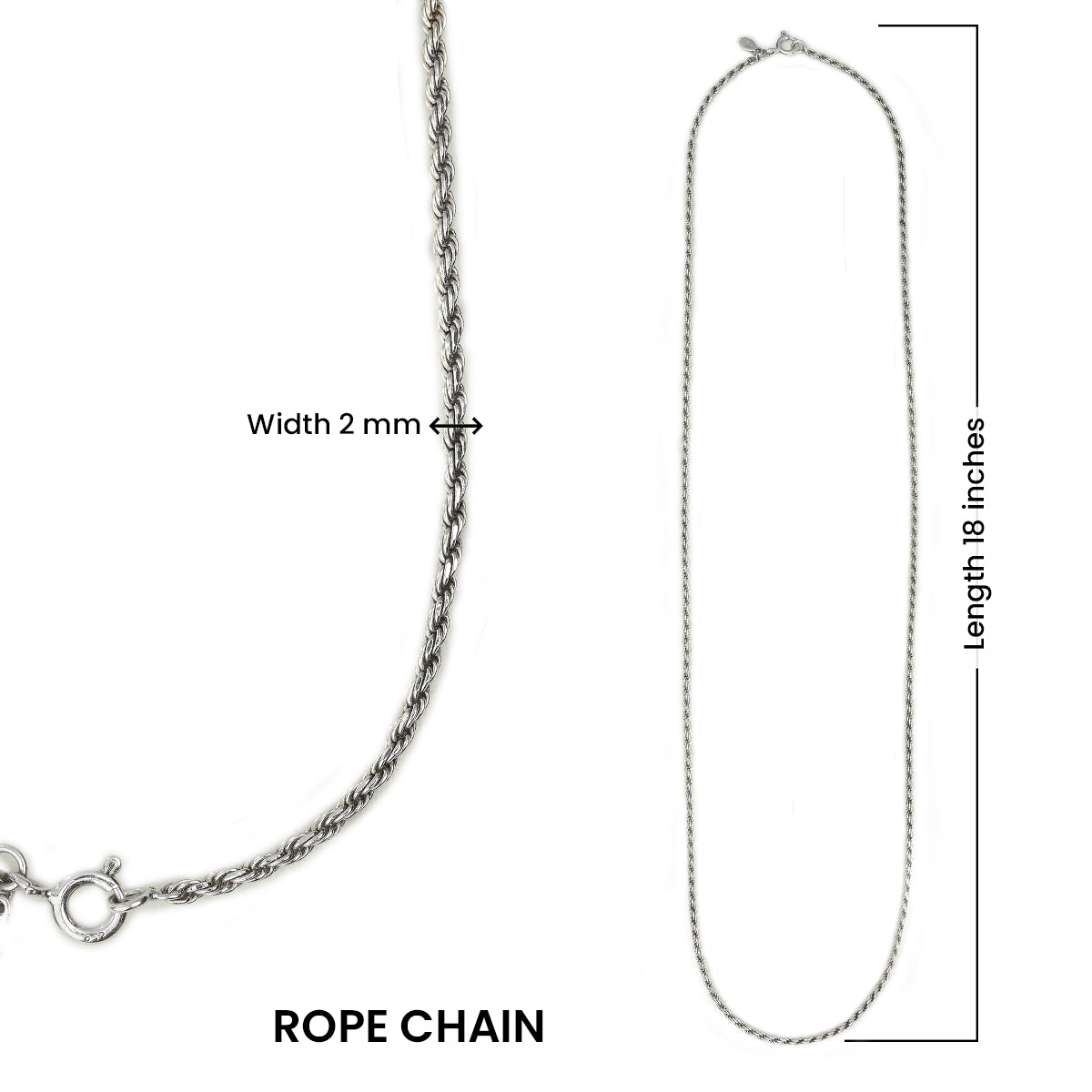 Rope Chain Necklace 925 Sterling Silver 2 mm Width, 18" Length Unisex Jewelry Men Women Pendant Locket