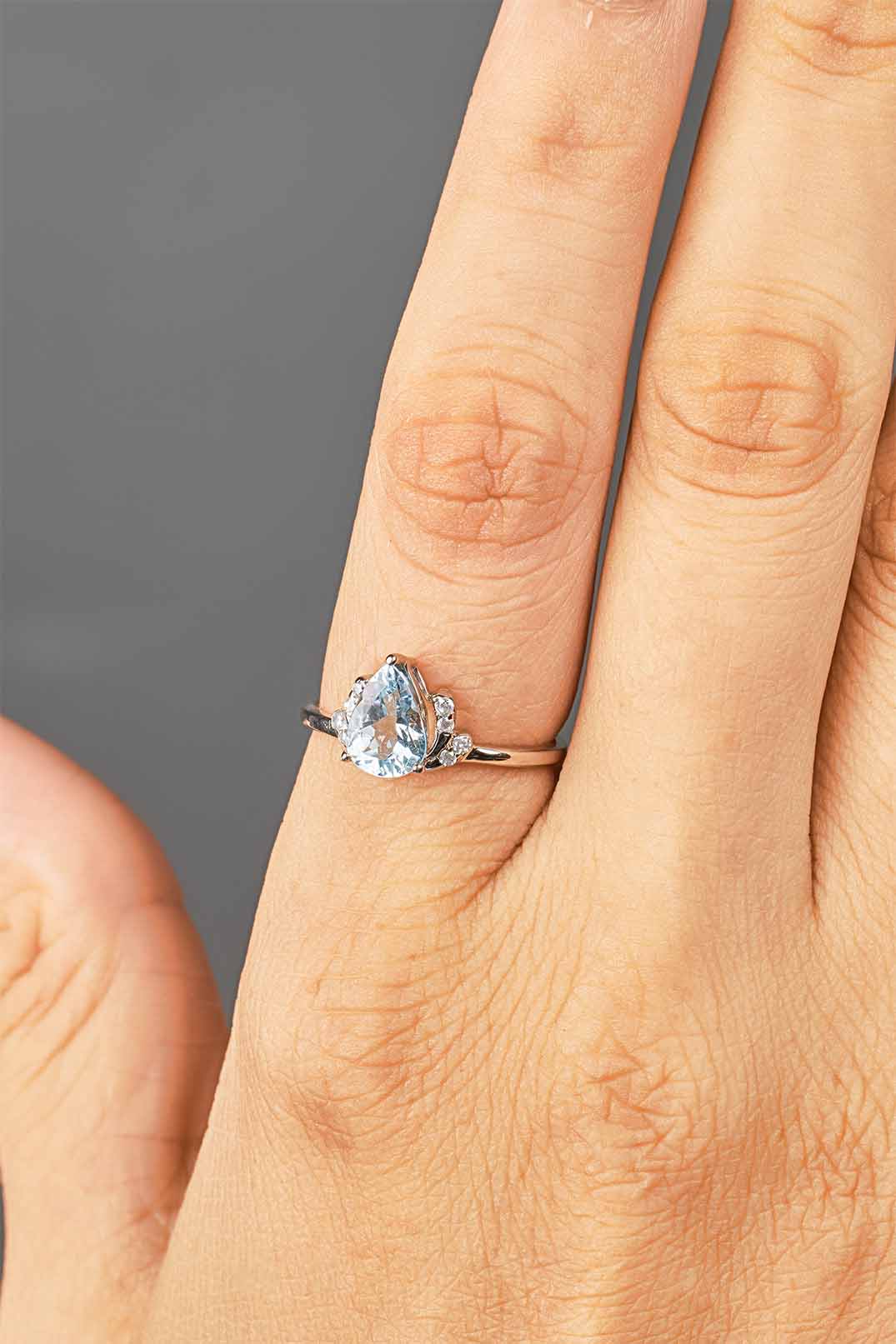Pear Cut Natural Sky Blue Topaz Ring Engagement Promise Wedding Anniversary Rose Gold White Gold Sterling Silver