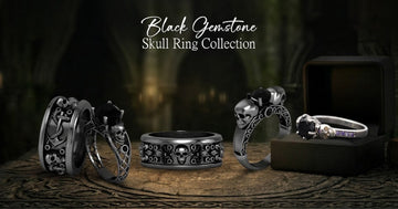 Black Gemstone Skull Ring Collection: Gothic Engagement Rings, Couple Rings & Wedding Bands