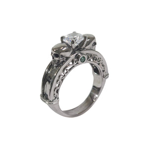 Filigree Skull Engagement Ring Diamond Skull Ring Womens Gun Metal
