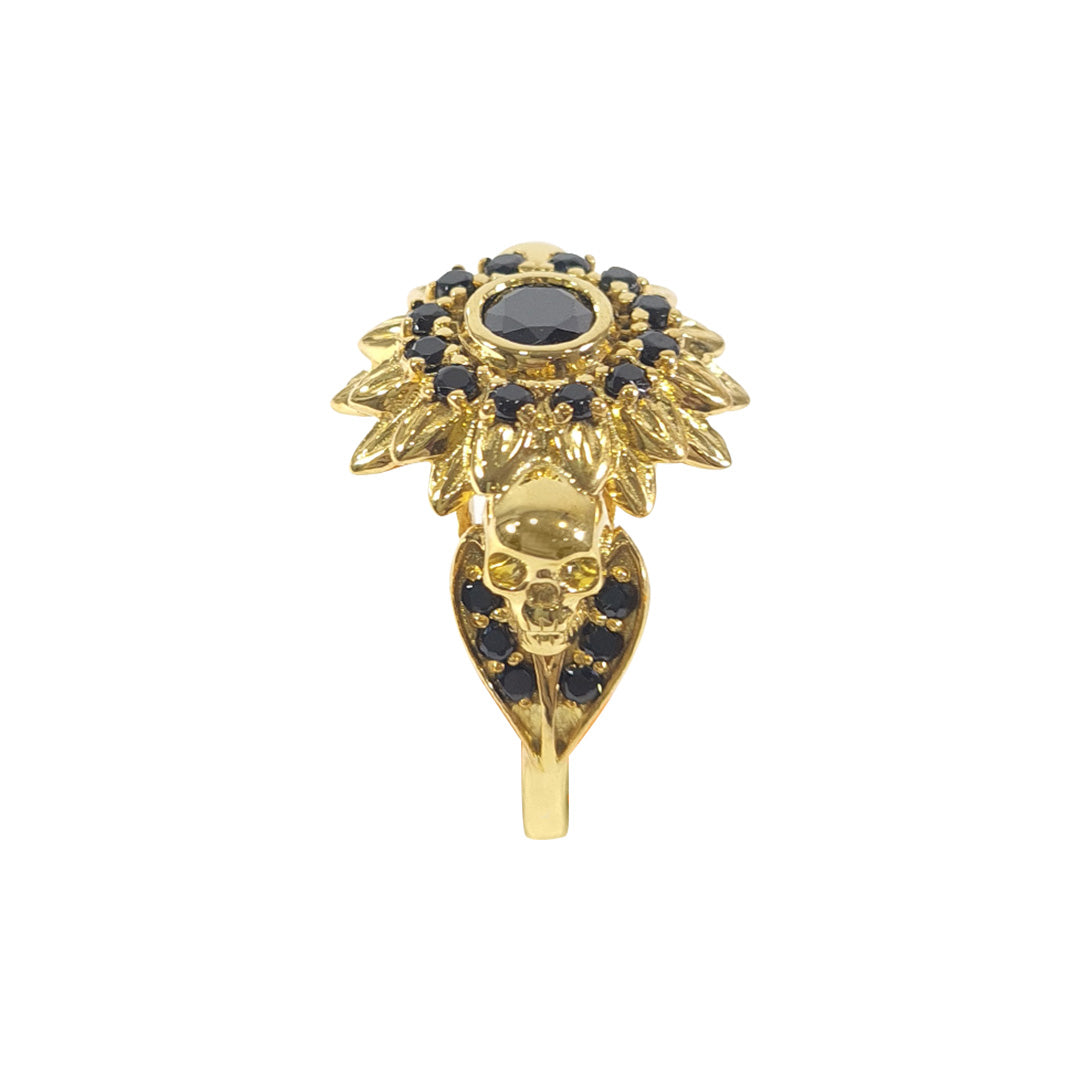 Gold Flower Skull Ring