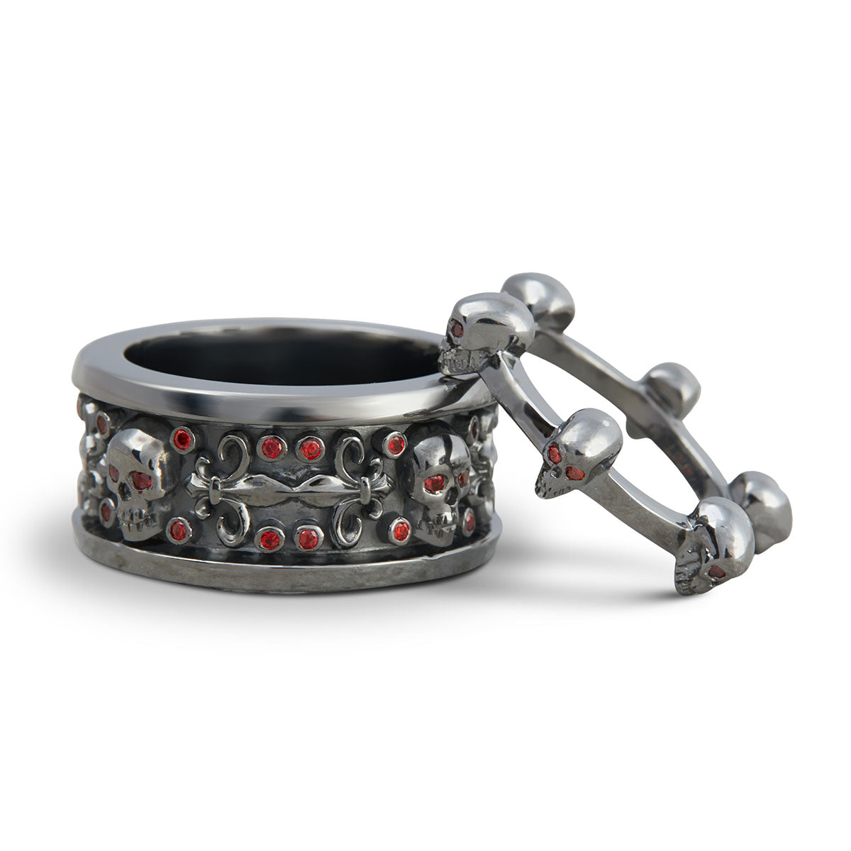 Couple Skull Wedding Bands Fleur De Lis Gothic His and Her Set