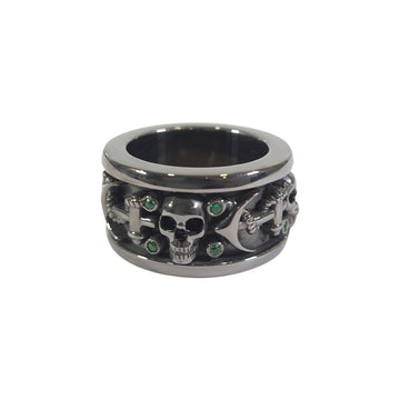 Gothic Badass Skull Band Emerald Nautical Anchor Skull Wedding Band