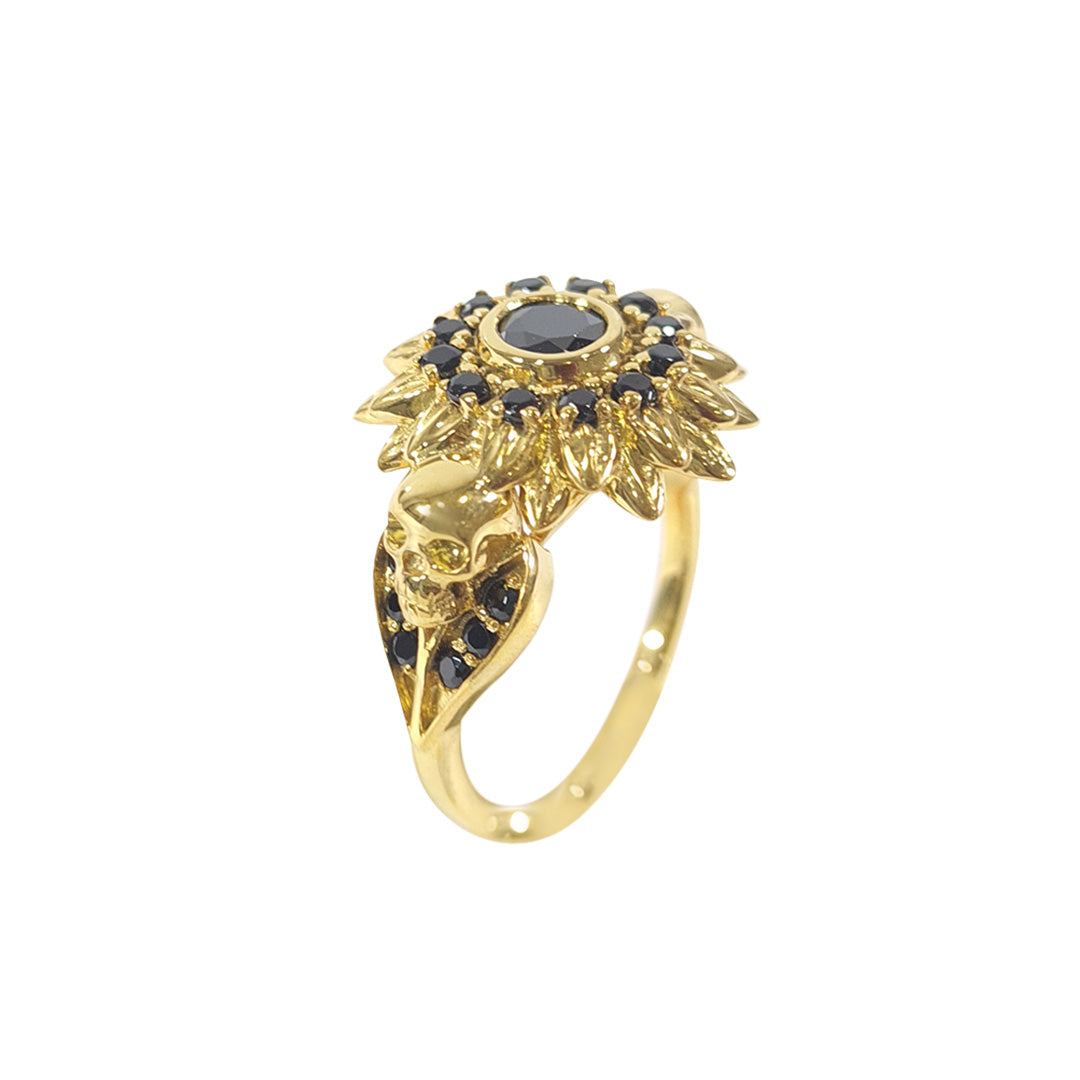 Gold Flower Skull Ring