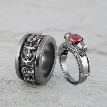Matching Skull Engagement Rings His and Her Couple Skull Rings