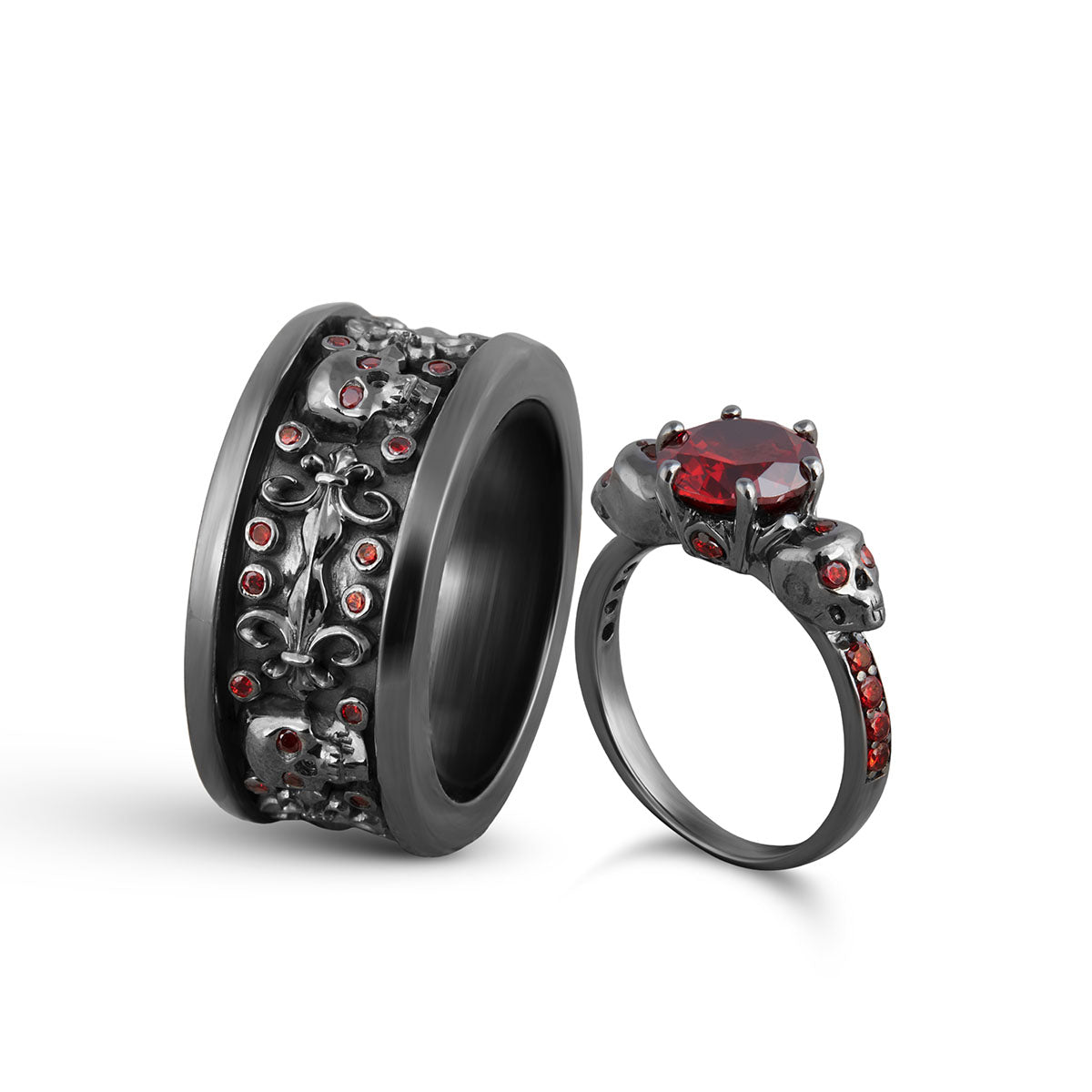 Vampire Skull Wedding Rings Set His and Her Gothic Couple Ring