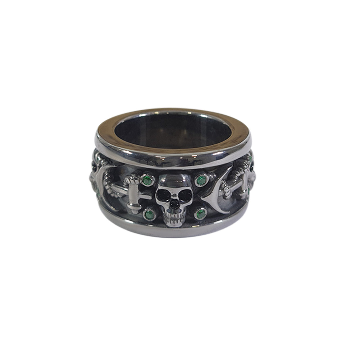Gothic Badass Skull Band Emerald Nautical Anchor Skull Wedding Band
