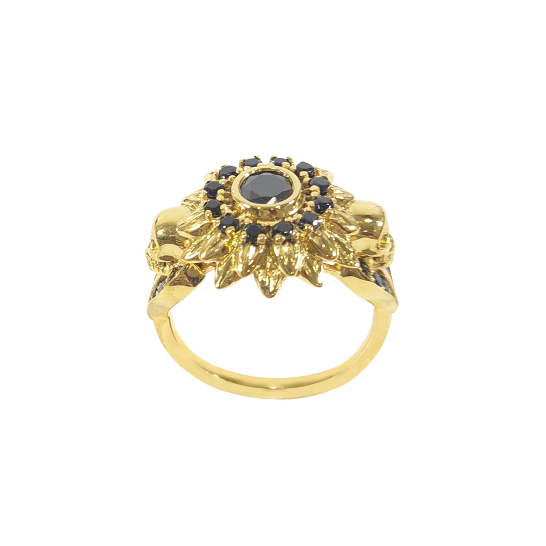 Gold Flower Skull Ring