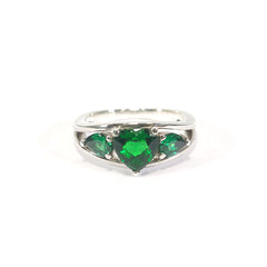 Emerald Heart Engagement Ring 0.75TCW Heart and Pear Shape 3 Stone