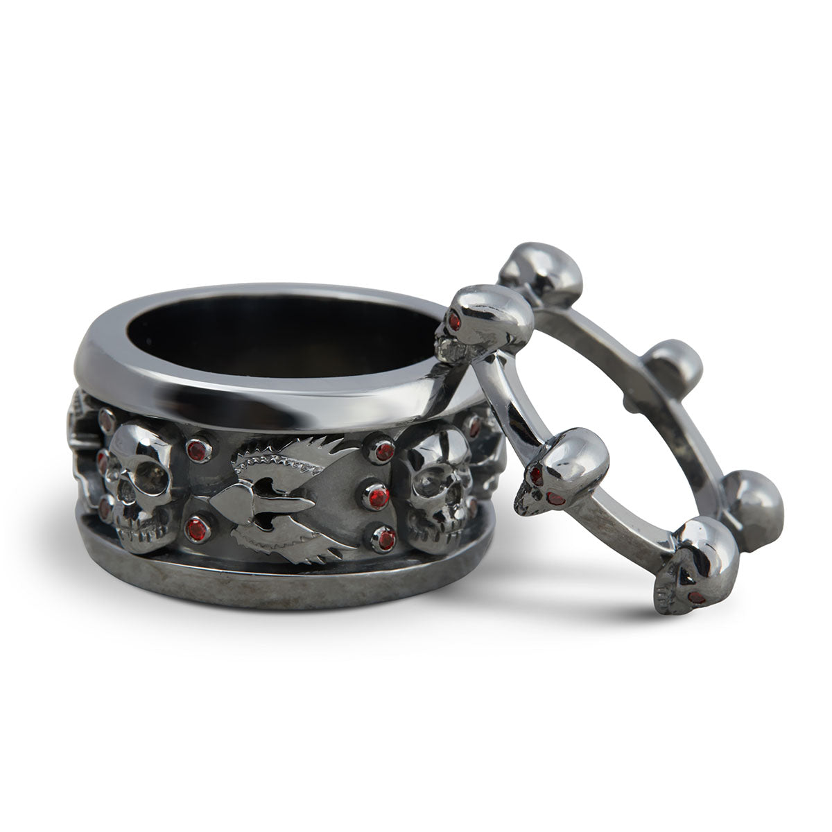 Skull Eternity Bands for Couple His and Her Matching Wedding Band Set