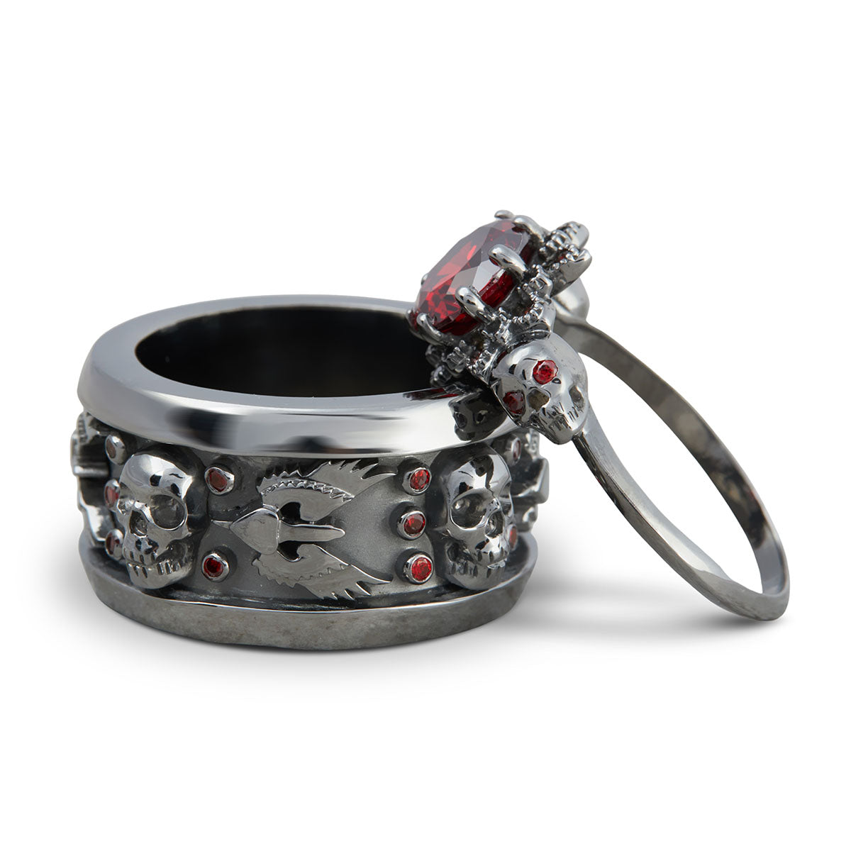 Vampire Gothic Engagement Rings His Her Skull Ring Set Silver