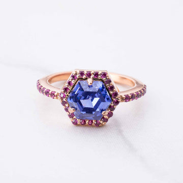 Hexagon Titanic Gemstone Ring Halo Cocktail Engagement Rings