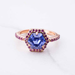 Hexagon Titanic Gemstone Ring Halo Cocktail Engagement Rings