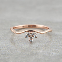 Salt and Pepper Diamond Wavy Ring Leaf Floral Dainty Midi Ring