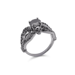1.50TCW Onyx Skull Engagement Ring Gothic Jewelry Gun Metal