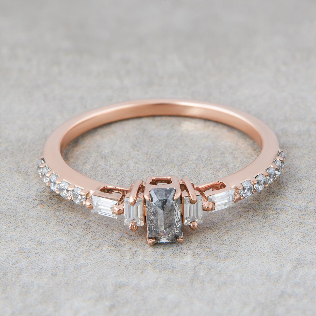 Salt and Pepper Natural Diamond Ring