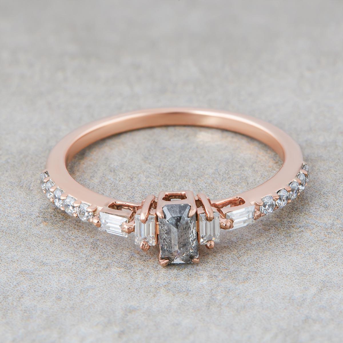 Salt and Pepper Natural Diamond Ring